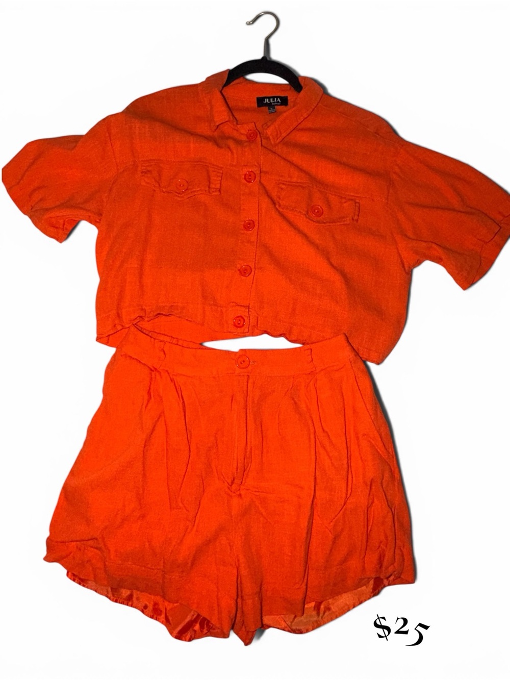 Orange High-Waist Tailored Shorts